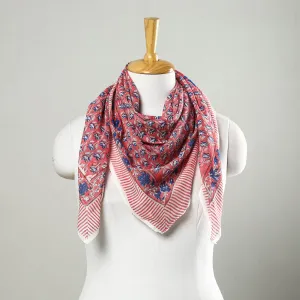 Pink - Sanganeri Block Printed Mul Cotton Scarf