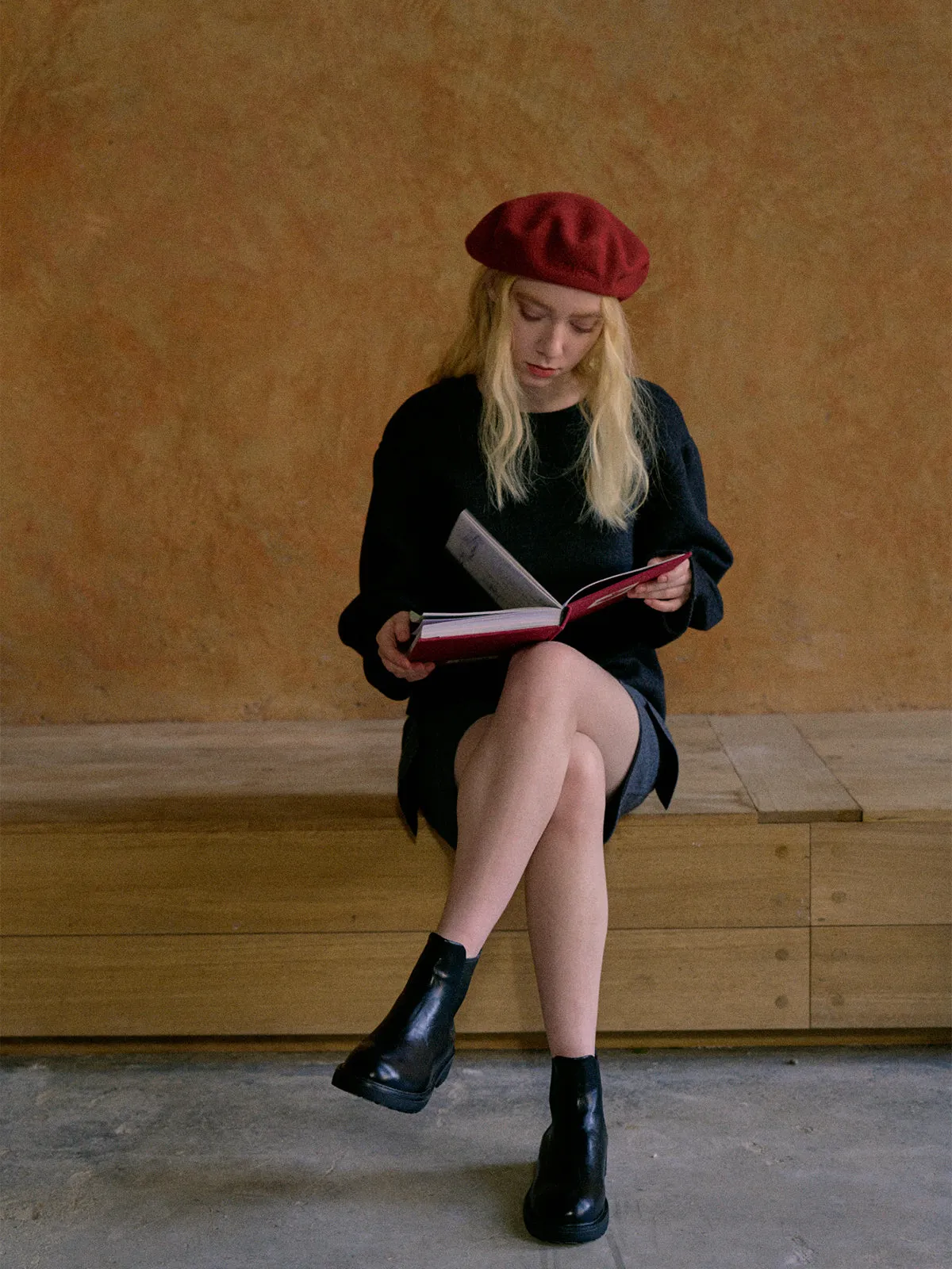 "Bon Chic" Wool Beret- Bordeaux Red