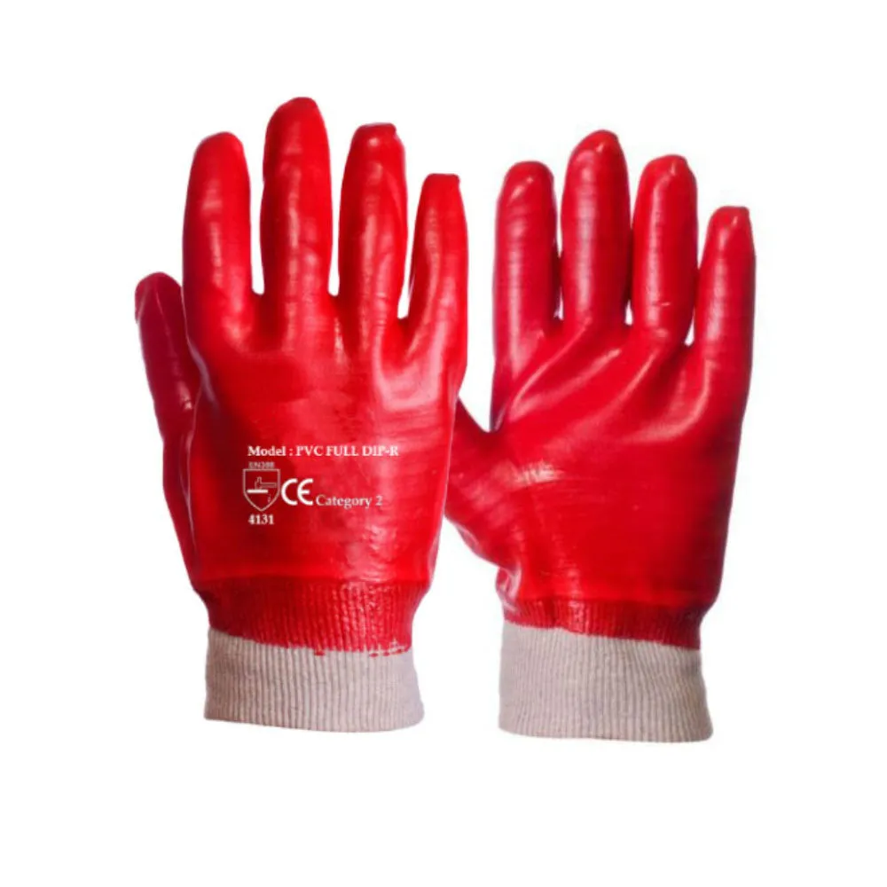 Red PVC Coated Knit Wrist Rubber Work Glove