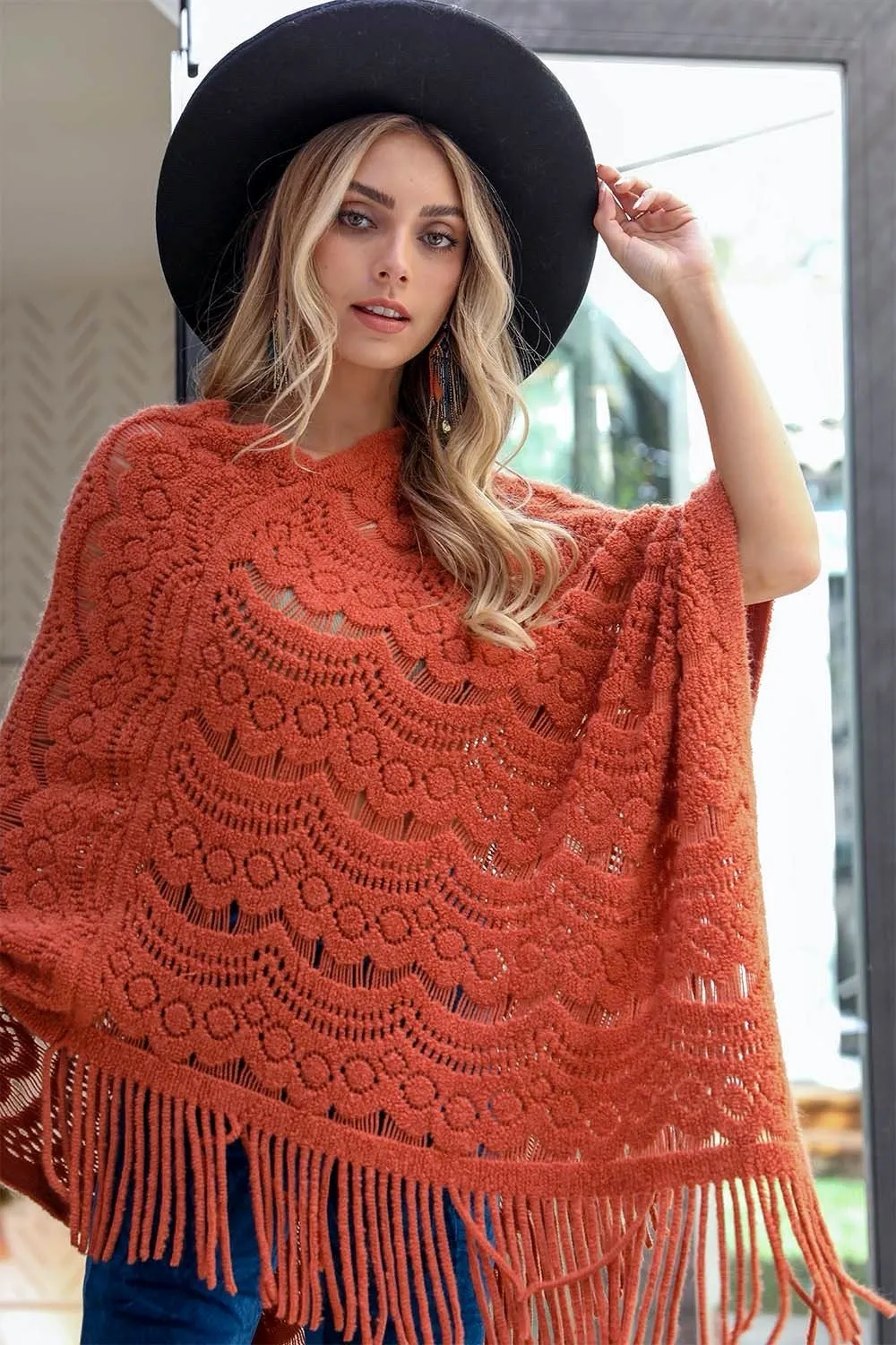 Scallop Lace Knit Poncho