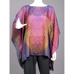 Shibori Silk Poncho SY303 in Pinks Purples Yellows and Blues by Cathayana