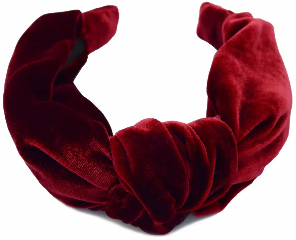 Silk velvet knot headband - burgundy red