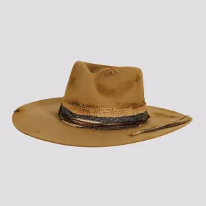 Six Shooter | Womens Distressed Wool Felt Pinch Front Fedora Hat