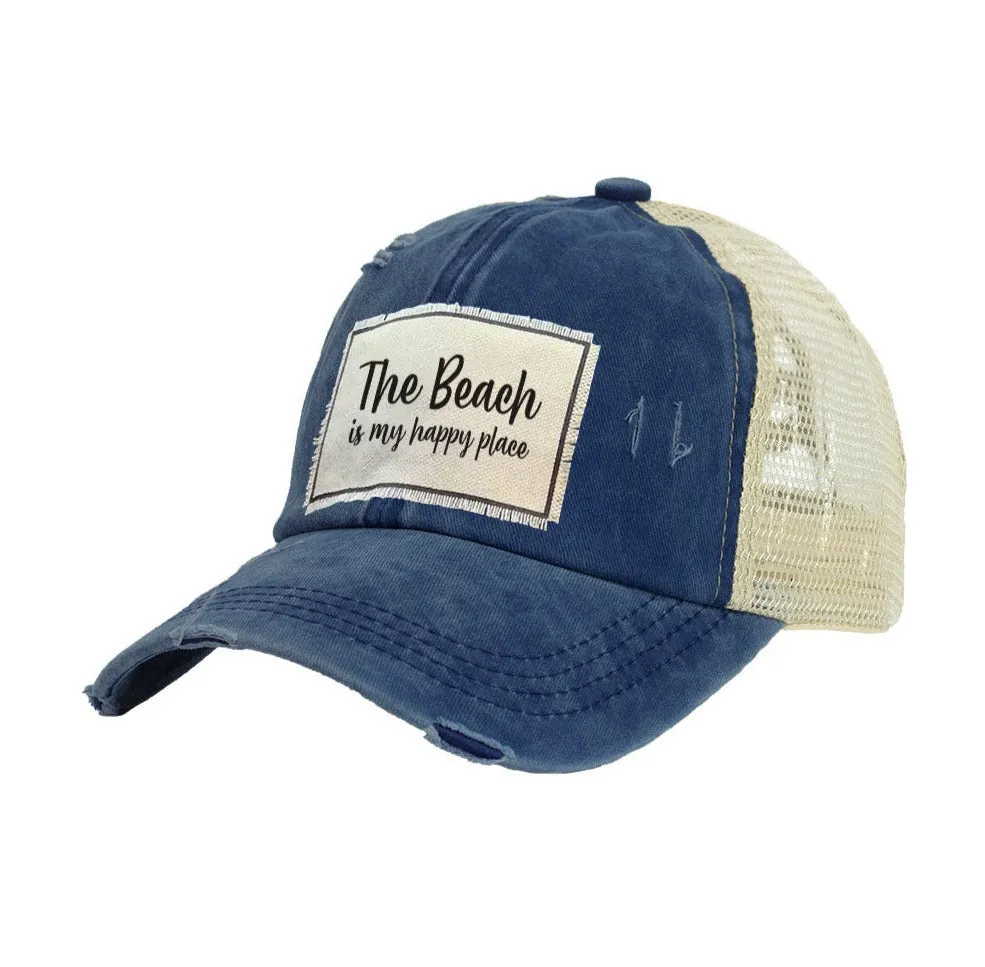 The Beach Is My Happy Place - Vintage Distressed Trucker Adult Hat