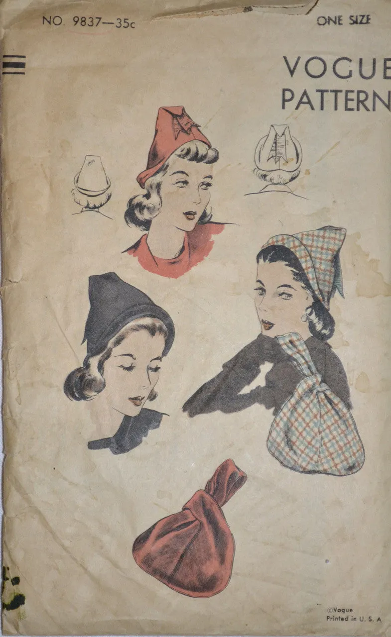 Vintage Vogue hat pattern 9837 1940s hats and handbags