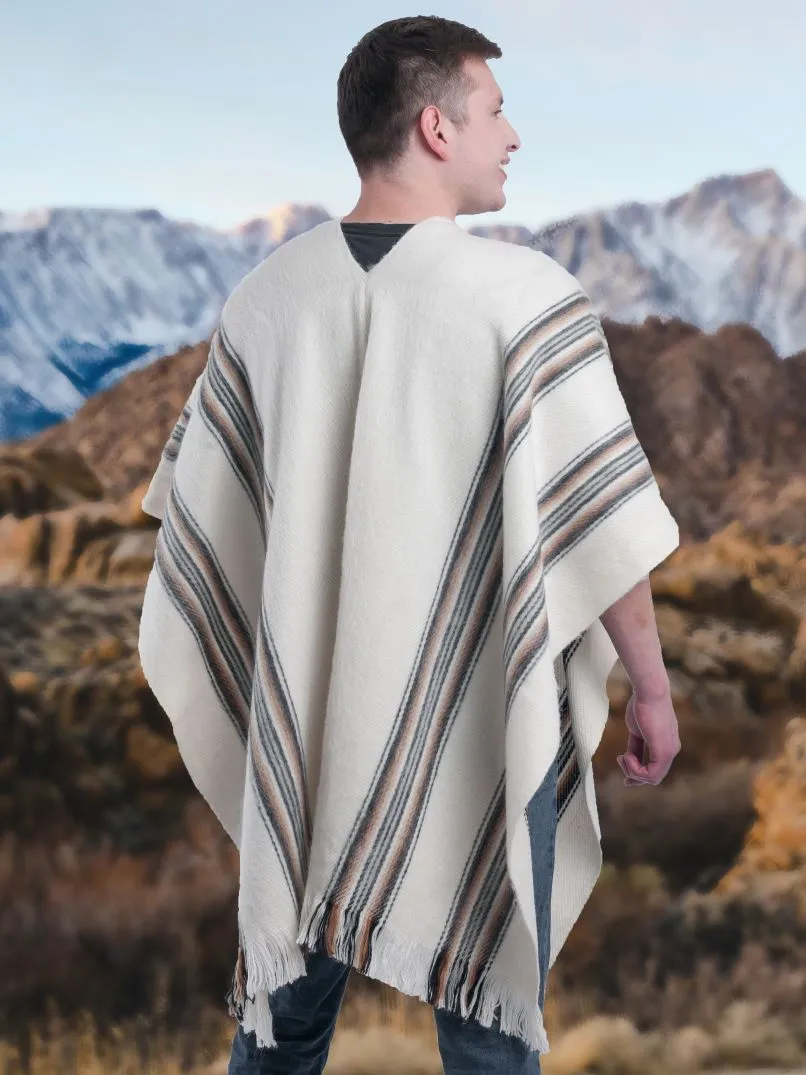 White Rustic Alpaca Poncho for Men