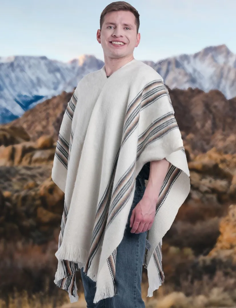 White Rustic Alpaca Poncho for Men