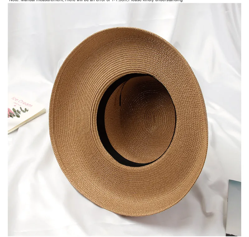 Women Wide Brim Summer Straw Sun Hat Crushable Beach Sun Hat for Ladies Travel Solid Plain Curved Brim