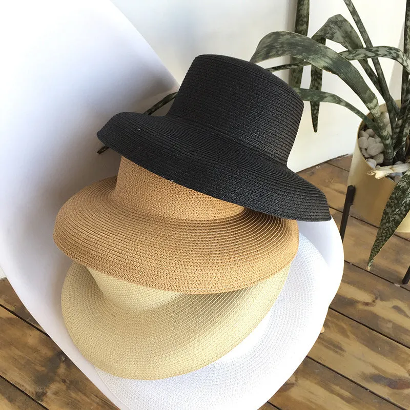 Women Wide Brim Summer Straw Sun Hat Crushable Beach Sun Hat for Ladies Travel Solid Plain Curved Brim