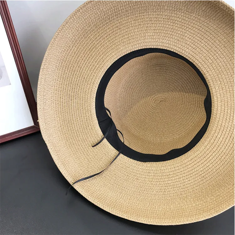 Women Wide Brim Summer Straw Sun Hat Crushable Beach Sun Hat for Ladies Travel Solid Plain Curved Brim