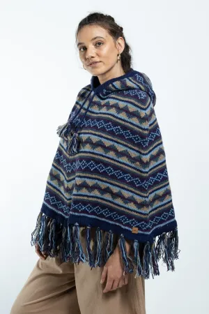 Wool Poncho - Blue